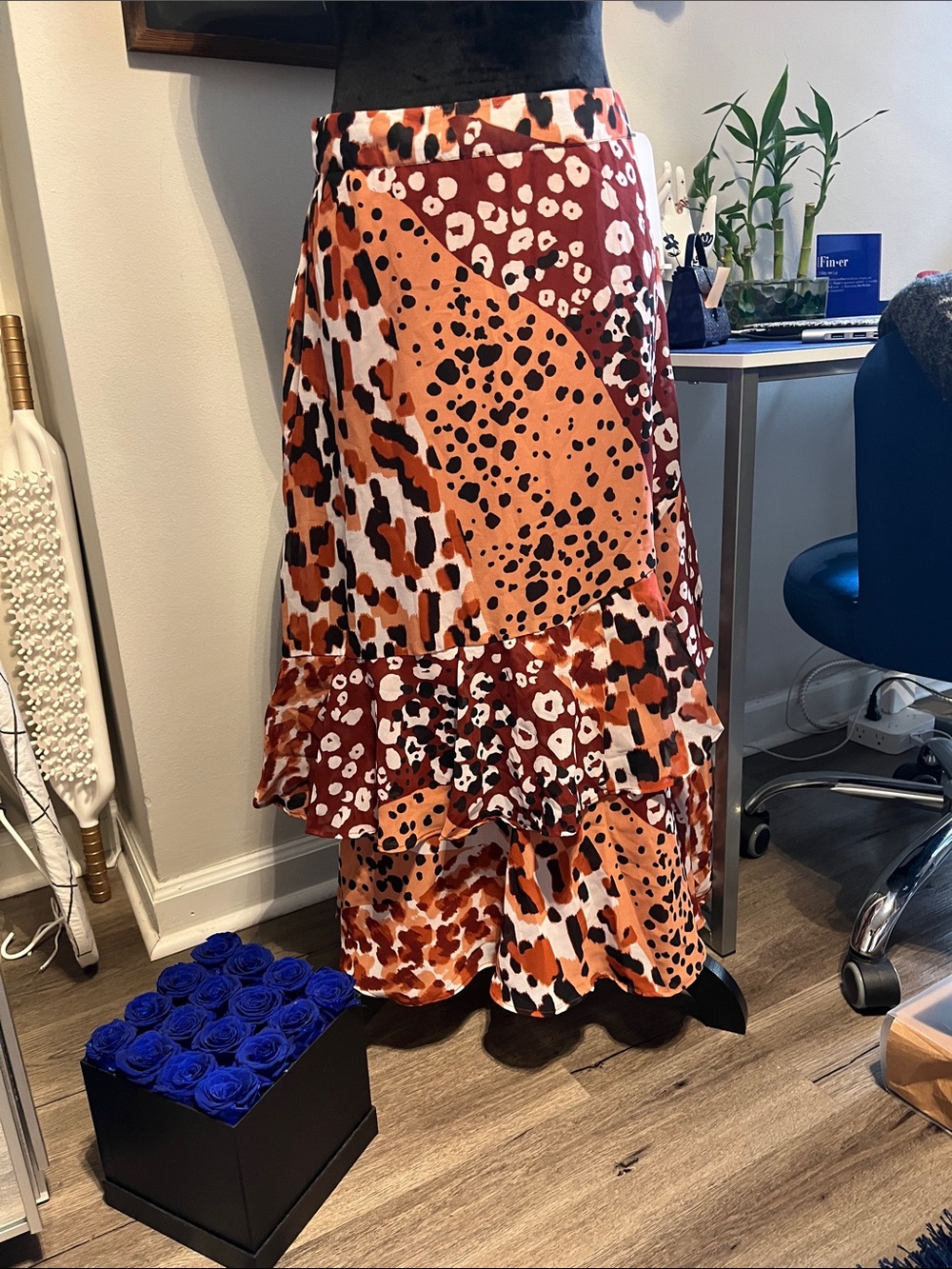 Tiered Animal-Print Maxi Skirt in Orange Multi